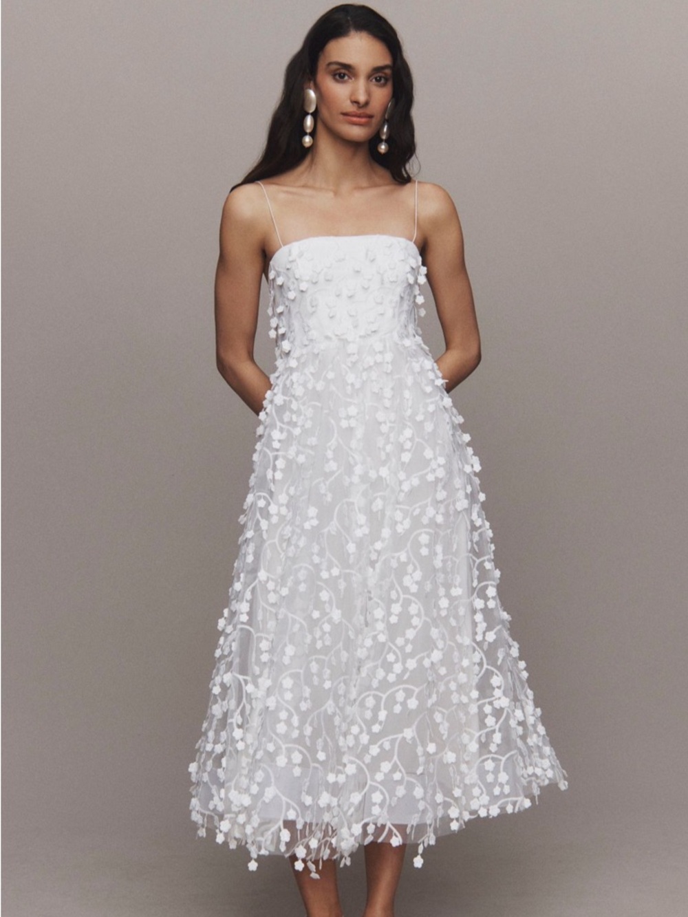 Anthropologie White Floral Embellished Dress